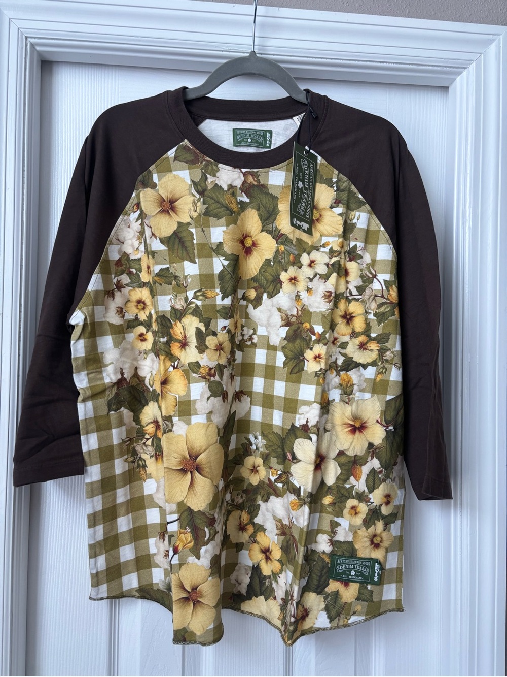 Levi's Yellow Floral Plaid Shirt with Olive Green Leaves